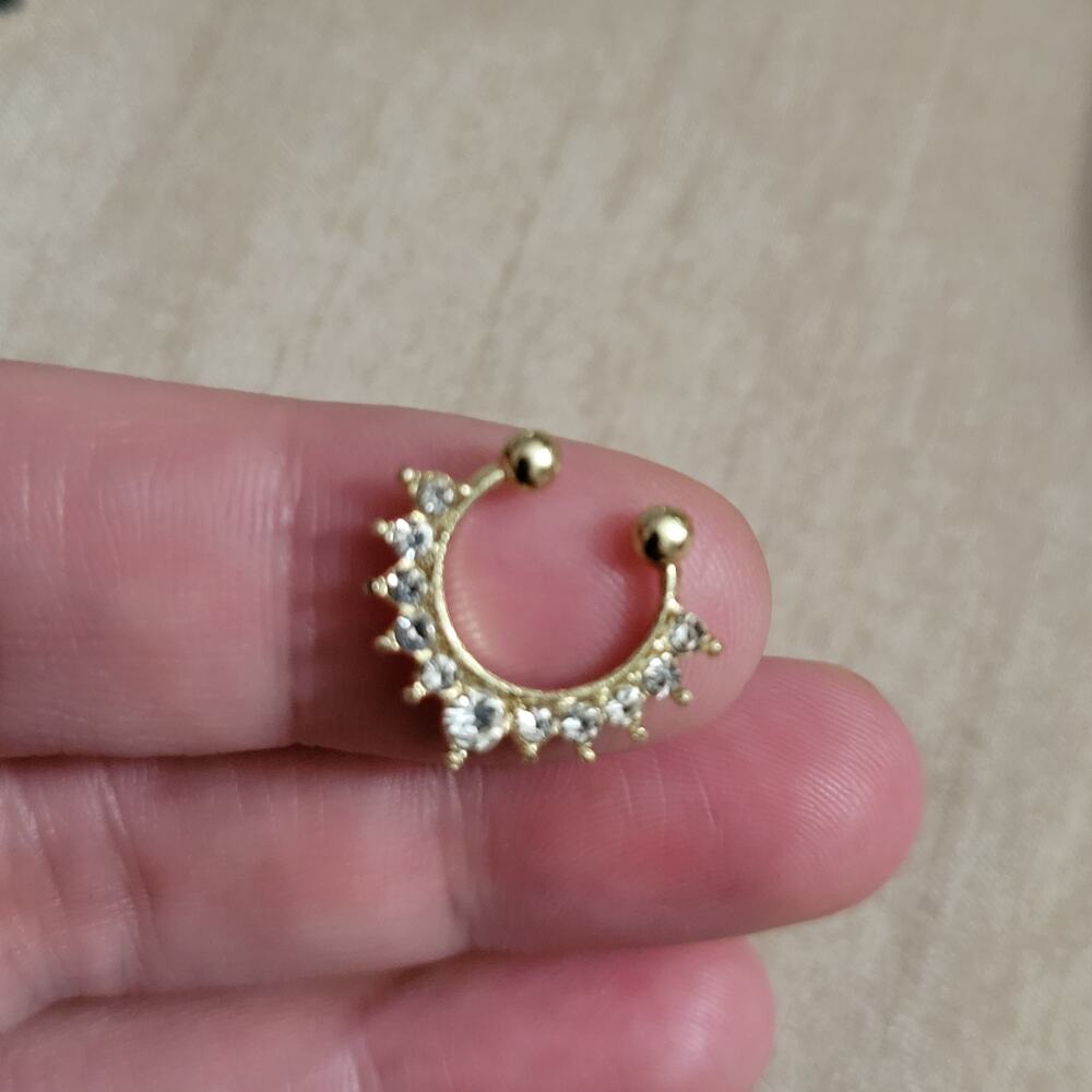 Gold tone clip on crystal septum ring
